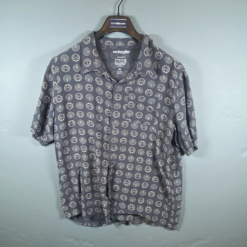 MARVEL AVENGERS Shirt Mens Size XL Hawaiian Black Button Up Collar Short Sleeve
